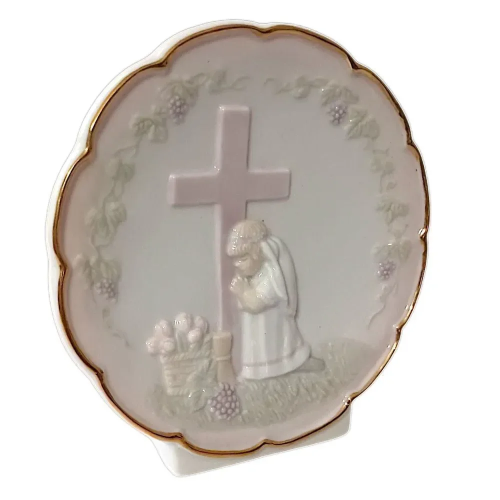 Praying Girl Porcelain Night Light Lamp Boudoir Bedside Religious Cross Vintage.